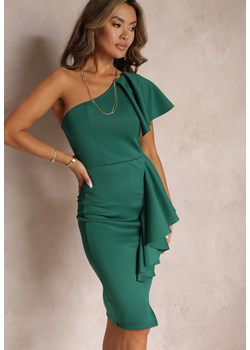 Zielona Asymetryczna Sukienka Bodycon z Falbanami na Jedno Ramię Imelia ze sklepu Renee odzież w kategorii Sukienki - zdjęcie 157475417