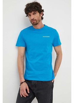Trussardi t-shirt bawełniany kolor niebieski z nadrukiem ze sklepu ANSWEAR.com w kategorii T-shirty męskie - zdjęcie 157478126