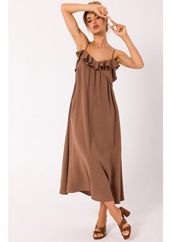 Sukienka na cienkich ramiączkach czekoladowa M743, Kolor czekoladowy, Rozmiar L, MOE ze sklepu Primodo w kategorii Sukienki - zdjęcie 157483038