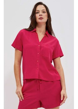 Lniana koszula damska z krótkim rękawem w kolorze różowym 4054, Kolor różowy, Rozmiar XS, Moodo ze sklepu Primodo w kategorii Koszule damskie - zdjęcie 157483058