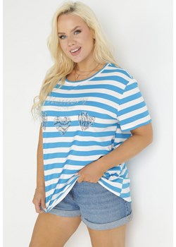Niebieski T-shirt w Paski w Marynarskim Stylu Darlenis ze sklepu Born2be Odzież w kategorii Bluzki damskie - zdjęcie 157488218