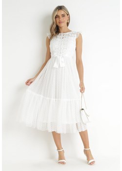 Biała Koktajlowa Sukienka z Koronkową Górą i Tiulowym Dołem Sleda ze sklepu Born2be Odzież w kategorii Sukienki - zdjęcie 157488438