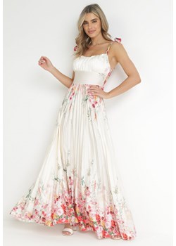 Beżowa Sukienka Maxi na Ramiączkach z Cienkimi Gumkami i Plisowanym Dołem Sidona ze sklepu Born2be Odzież w kategorii Sukienki - zdjęcie 157488568