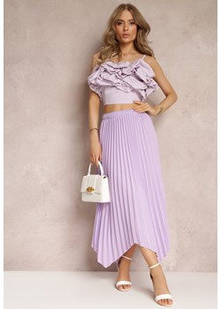 Fioletowa Asymetryczna Spódnica z Gumką w Talii z Plisowanej Tkaniny Tamilee ze sklepu Renee odzież w kategorii Spódnice - zdjęcie 157488809