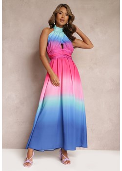 Niebieska Sukienka Maxi z Dekoltem Halter i Efektem Ombre Magdalla ze sklepu Renee odzież w kategorii Sukienki - zdjęcie 157488999