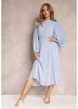 Niebieska Rozkloszowana Sukienka Midi z Gumkami w Talii i Koronką Ottillda ze sklepu Renee odzież w kategorii Sukienki - zdjęcie 157489149