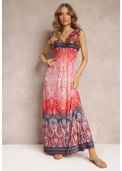Czerwona Kopertowa Sukienka Maxi z Gumkami w Talii i Ściągaczami na Ramionach Hannele ze sklepu Renee odzież w kategorii Sukienki - zdjęcie 157489329
