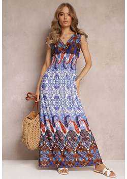 Niebieska Sukienka Maxi w Stylu Boho z Gumką w Pasie Bernette ze sklepu Renee odzież w kategorii Sukienki - zdjęcie 157489339