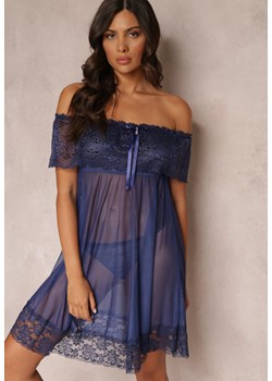 Granatowa Koronkowa Koszula Nocna z Majtkami Typu Stringi Aubina ze sklepu Renee odzież w kategorii Koszule nocne - zdjęcie 157489446