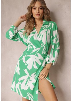 Zielona Kopertowa Sukienka w Kwiaty z Wiązaniem Madeleina ze sklepu Renee odzież w kategorii Sukienki - zdjęcie 157494038