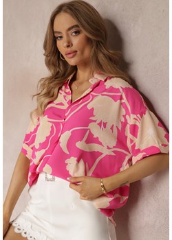 Różowa Kwiecista Bluzka z Krótkimi Rękawami Andresa ze sklepu Renee odzież w kategorii Bluzki damskie - zdjęcie 157494148