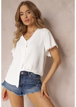 Biała Koszula z Krótkim Rękawem i Koronką przy Ramionach Bettia ze sklepu Renee odzież w kategorii Bluzki damskie - zdjęcie 157494178