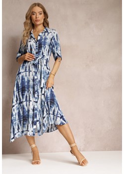 Granatowa Koszulowa Sukienka Midi z Materiałowym Paskiem z Wiskozy Eilana ze sklepu Renee odzież w kategorii Sukienki - zdjęcie 157494248
