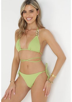 Jasnozielone Gładkie Bikini Wiązane z Łańcuszkami Alicas ze sklepu Born2be Odzież w kategorii Stroje kąpielowe - zdjęcie 157499476