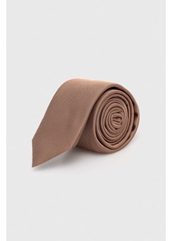 HUGO krawat jedwabny kolor brązowy ze sklepu ANSWEAR.com w kategorii Krawaty - zdjęcie 157504779