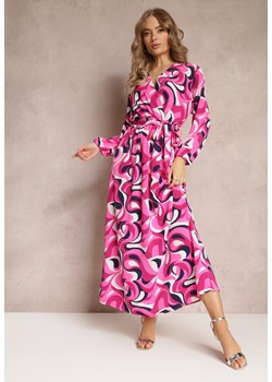 Fuksjowa Rozkloszowana Sukienka Maxi z Wiązanym Paskiem Sanetra ze sklepu Renee odzież w kategorii Sukienki - zdjęcie 157514707