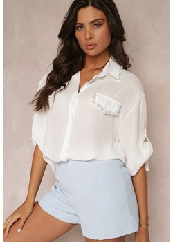 Biała Koszula z Perełkami przy Kołnierzu i Kieszeniach Dieudonne ze sklepu Renee odzież w kategorii Koszule damskie - zdjęcie 157514757