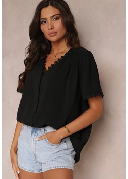 Czarna Koszula Zapinana na Guziki z Ozdobną Koronką Willona ze sklepu Renee odzież w kategorii Koszule damskie - zdjęcie 157514837