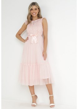 Różowa Koktajlowa Sukienka z Koronkową Górą i Tiulowym Dołem Sleda ze sklepu Born2be Odzież w kategorii Sukienki - zdjęcie 157515226