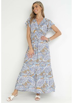 Niebieska Sukienka z Wiskozy w Etno Wzór z Gumką w Talii Munira ze sklepu Born2be Odzież w kategorii Sukienki - zdjęcie 157515426
