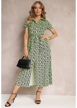 Zielona Rozkloszowana Sukienka Midi w Koszulowym Stylu Emerrisa ze sklepu Renee odzież w kategorii Sukienki - zdjęcie 157520105
