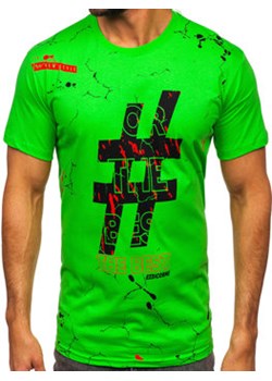 Zielony-neon bawełniany t-shirt męski z nadrukiem Denley 14728 ze sklepu Denley w kategorii T-shirty męskie - zdjęcie 157528737