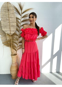 dwuczęściowy komplet letni sukienka hiszpanka flamenco - spódnica maxi + top by mielczarkowski polski produkt -  koralowa ze sklepu STYLOWO w kategorii Komplety i garnitury damskie - zdjęcie 157529876