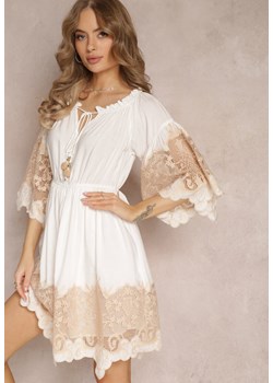 Biała Rozkloszowana Sukienka Hiszpanka z Ozdobną Koronką Lilliyan ze sklepu Renee odzież w kategorii Sukienki - zdjęcie 157539969