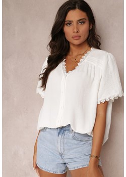 Biała Koszula Zapinana na Guziki z Ozdobną Koronką Willona ze sklepu Renee odzież w kategorii Koszule damskie - zdjęcie 157540159