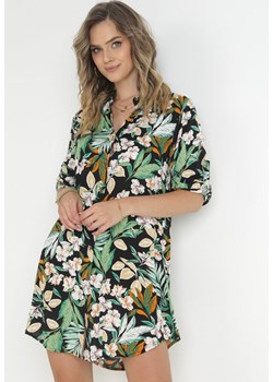 Czarno-Zielona Dłuższa Koszula w Kwiatowy Wzór z Wiskozy Enatsu ze sklepu Born2be Odzież w kategorii Sukienki - zdjęcie 157540835