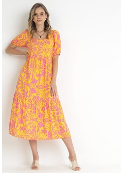 Żółto-Różowa Sukienka z Kopertowym Dekoltem w Kwiaty z Wiskozy Hedina ze sklepu Born2be Odzież w kategorii Sukienki - zdjęcie 157540945