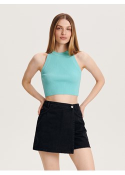 Reserved - Dzianinowy top z wiskozy - niebieski ze sklepu Reserved w kategorii Bluzki damskie - zdjęcie 157549445