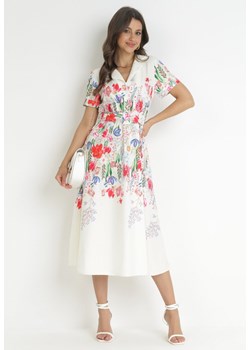 Beżowa Koszulowa Sukienka w Kwiaty z Paskiem Islaine ze sklepu Born2be Odzież w kategorii Sukienki - zdjęcie 157551489