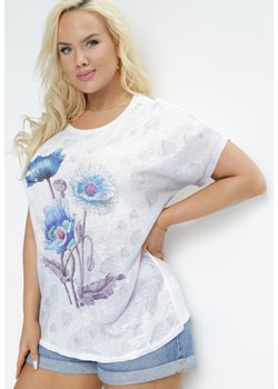 Biały Bawełniany T-shirt z Błyszczącym Nadrukiem Aseda ze sklepu Born2be Odzież w kategorii Bluzki damskie - zdjęcie 157551579