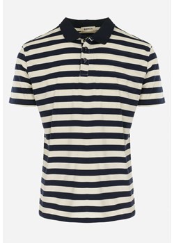 Granatowa Koszulka Polo w Paski z Guzikami Przy Dekolcie Demaya ze sklepu Born2be Odzież w kategorii T-shirty męskie - zdjęcie 157552285