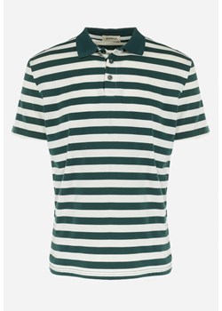 Ciemnozielona Koszulka Polo w Paski z Guzikami Przy Dekolcie Demaya ze sklepu Born2be Odzież w kategorii T-shirty męskie - zdjęcie 157552287