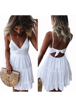 Zmysłowa sukienka z koronką i falbanami biała ze sklepu E-Shop w kategorii Sukienki - zdjęcie 157555556