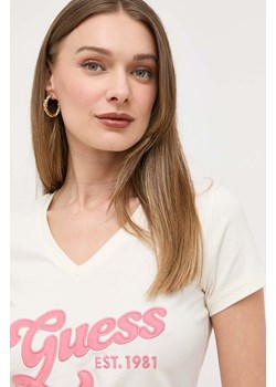 Guess t-shirt damski kolor beżowy ze sklepu ANSWEAR.com w kategorii Bluzki damskie - zdjęcie 157564645