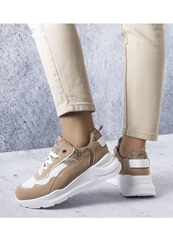 Beżowe sneakersy ze złotym wstawkami Lebrun ze sklepu gemre w kategorii Buty sportowe damskie - zdjęcie 157580909