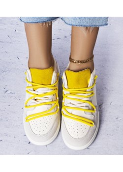Szare sneakersy z żółtymi sznurówkami Aucoin ze sklepu gemre w kategorii Buty sportowe damskie - zdjęcie 157581695