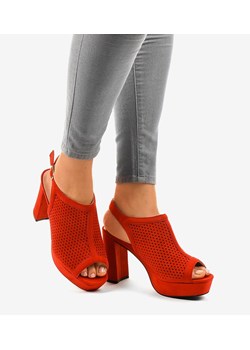 Czerwone sandały na obcasie ażurowe 9R82 ze sklepu gemre w kategorii Sandały damskie - zdjęcie 157583717