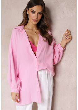 Różowa Bawełniana Koszula Oversize z Przedłużonym Tyłem Gelacia ze sklepu Renee odzież w kategorii Koszule damskie - zdjęcie 157586229