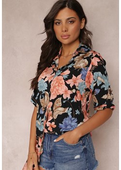Czarna Koszula z Wiskozy i Długim Rękawem w Kwiaty Taiya ze sklepu Renee odzież w kategorii Koszule damskie - zdjęcie 157592879