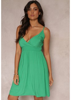 Zielona Rozkloszowana Sukienka Bawełniana na Ramiączkach Billil ze sklepu Renee odzież w kategorii Sukienki - zdjęcie 157593009