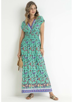 Zielona Kopertowa Sukienka Maxi z Gumką w Pasie we Wzór Paisley Anitte ze sklepu Born2be Odzież w kategorii Sukienki - zdjęcie 157593428
