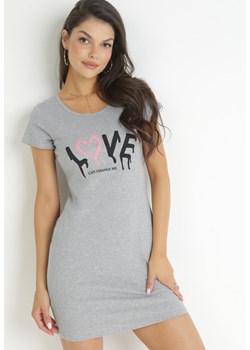 Szara Bawełniana Sukienka T-shirtowa z Napisem Avera ze sklepu Born2be Odzież w kategorii Sukienki - zdjęcie 157603925