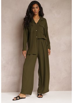 Ciemnozielony 2-częsciowy Komplet Casual z Szerokimi Spodniami i Koszulą Oversize Hyparissa ze sklepu Renee odzież w kategorii Komplety i garnitury damskie - zdjęcie 157611905