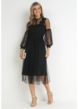Czarna Rozkloszowana Sukienka Tiulową z Koronką Llaudia ze sklepu Born2be Odzież w kategorii Sukienki - zdjęcie 157612089