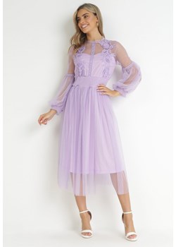 Fioletowa Rozkloszowana Sukienka Tiulową z Koronką Llaudia ze sklepu Born2be Odzież w kategorii Sukienki - zdjęcie 157612099