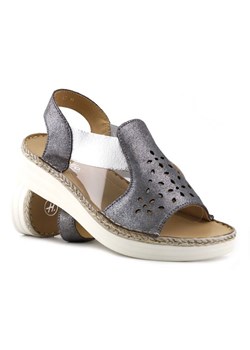 Skórzane sandały damskie wsuwane - Helios Komfort 109, szare ze sklepu ulubioneobuwie w kategorii Sandały damskie - zdjęcie 157615319